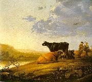 Aelbert Cuyp Young Herdsman with Cows by a River oil painting reproduction